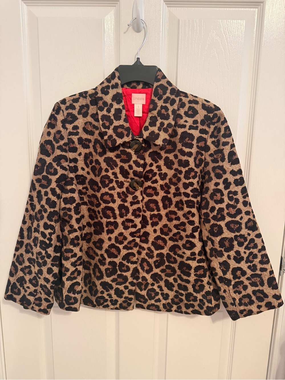 Chico's Leopard Print Pea Coat in Tan and Black
